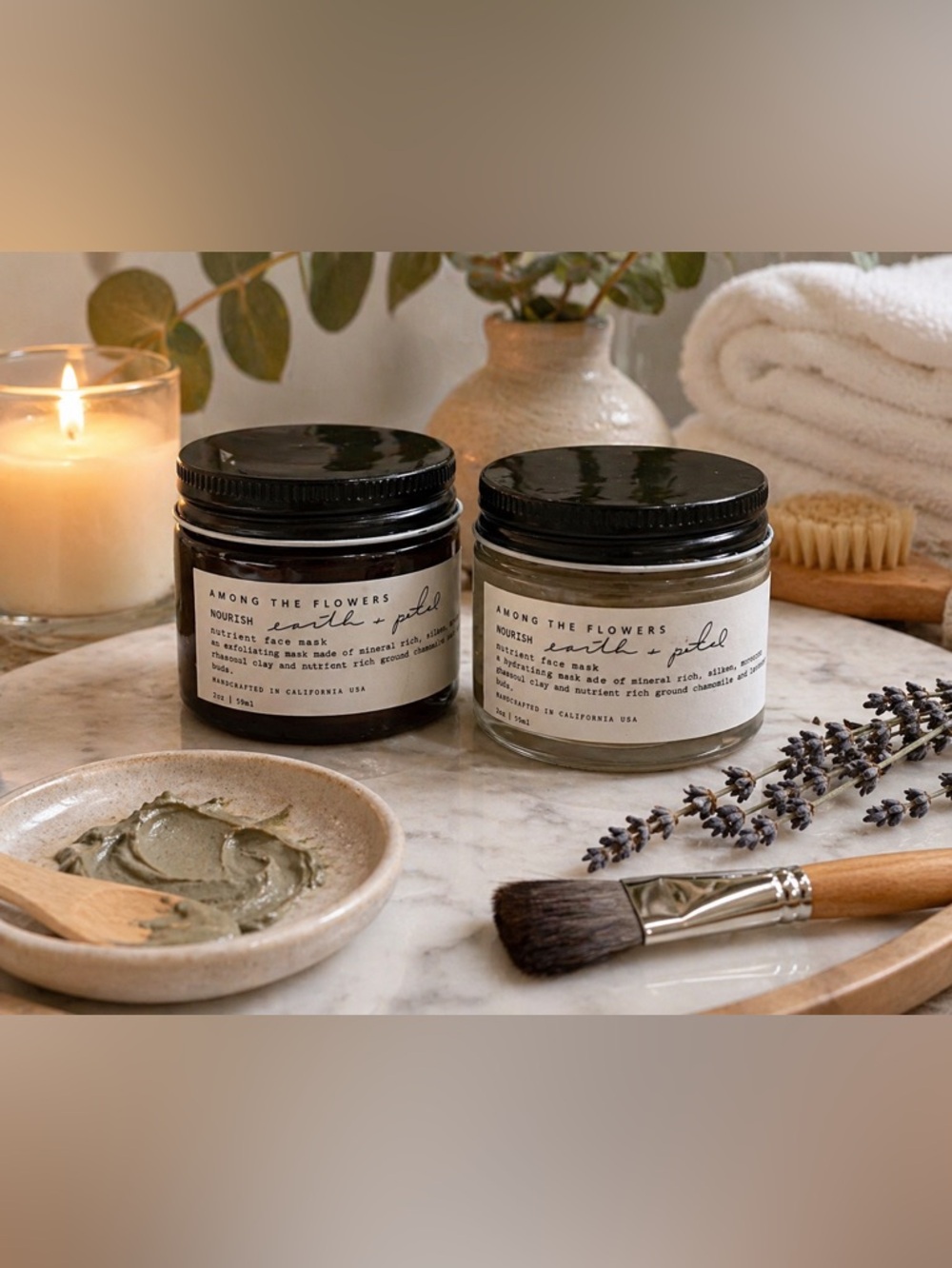 Among The Flowers Nourishing Face Mask Set Earth Petal Skincare Duo Natural Clay